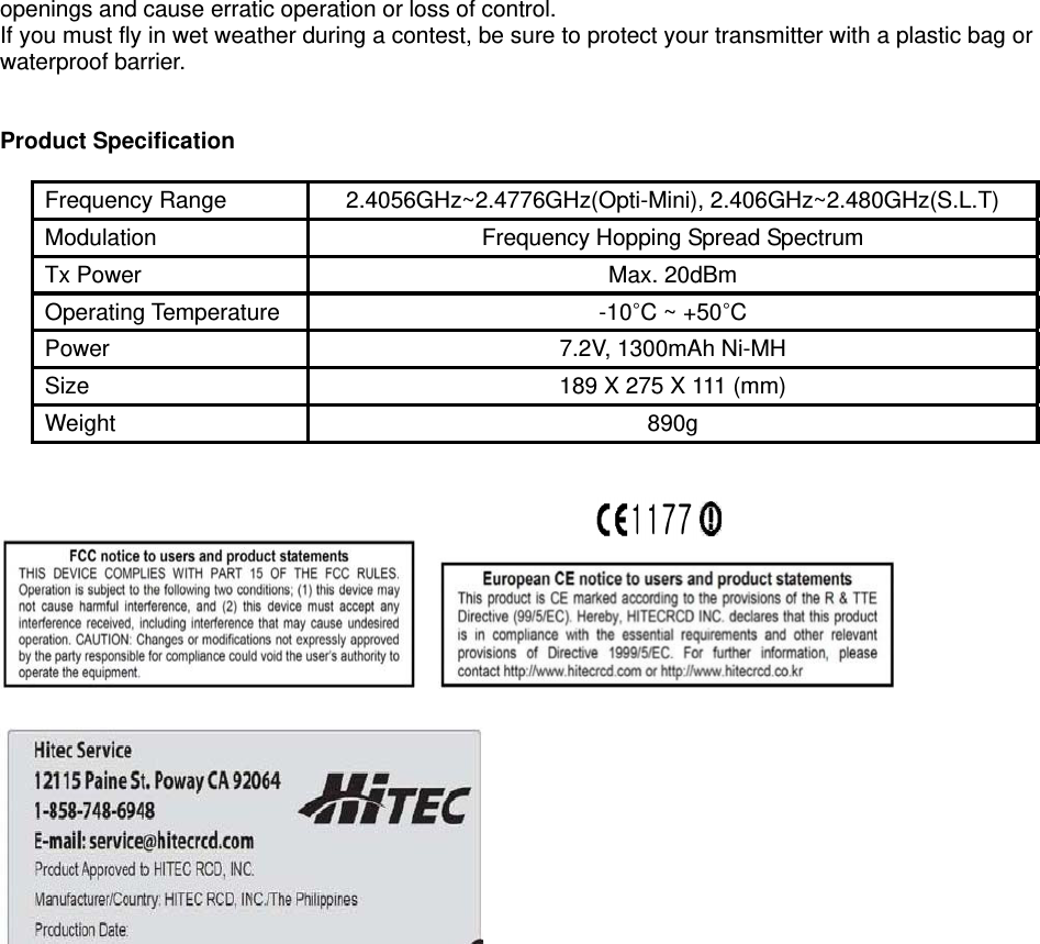 Hitec Rcd Aurora9x 2 4ghz Radio Control System User Manual