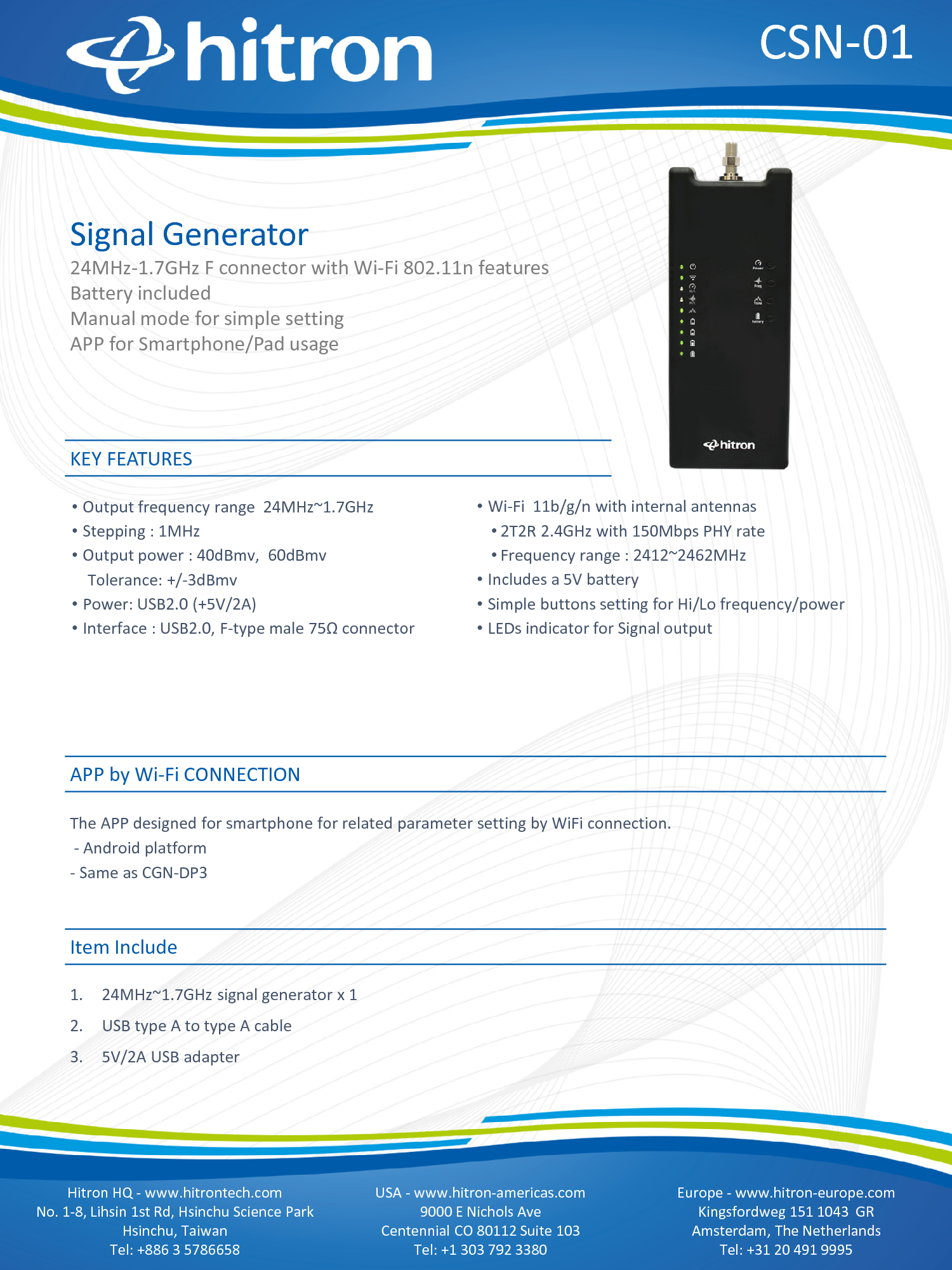 Hitron TECHNOLOGIES CSN01 Signal Generator User Manual