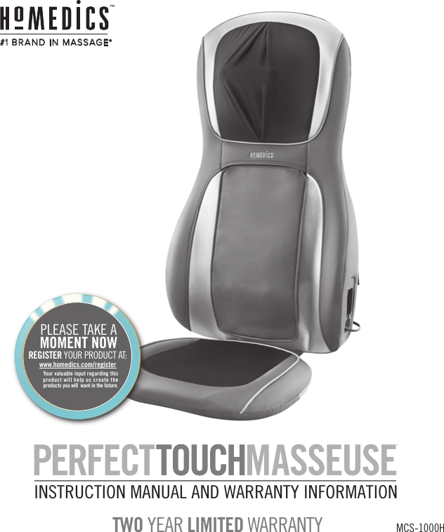 Page 1 of HoMedics MCS1000H Shiatsu Cushion User Manual 