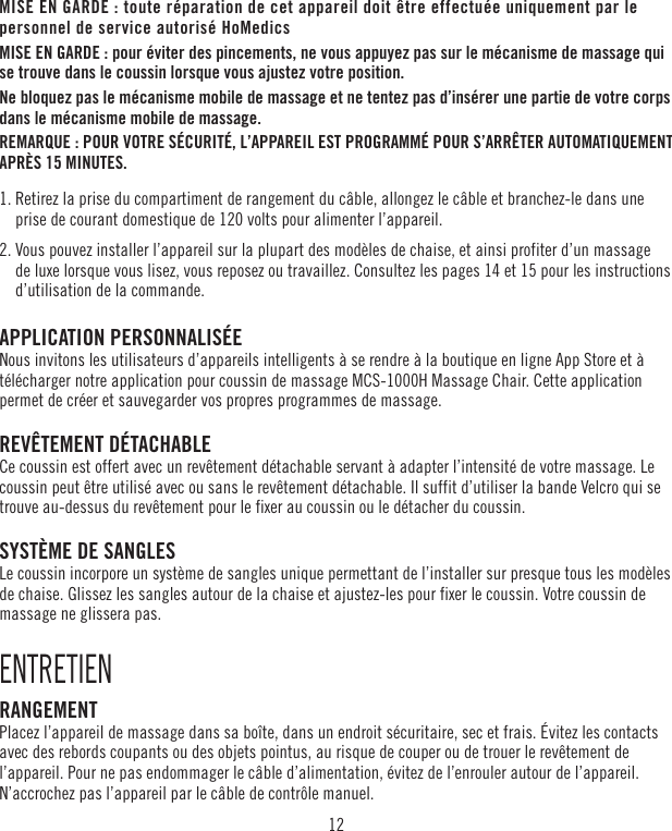 Page 12 of HoMedics MCS1000H Shiatsu Cushion User Manual 