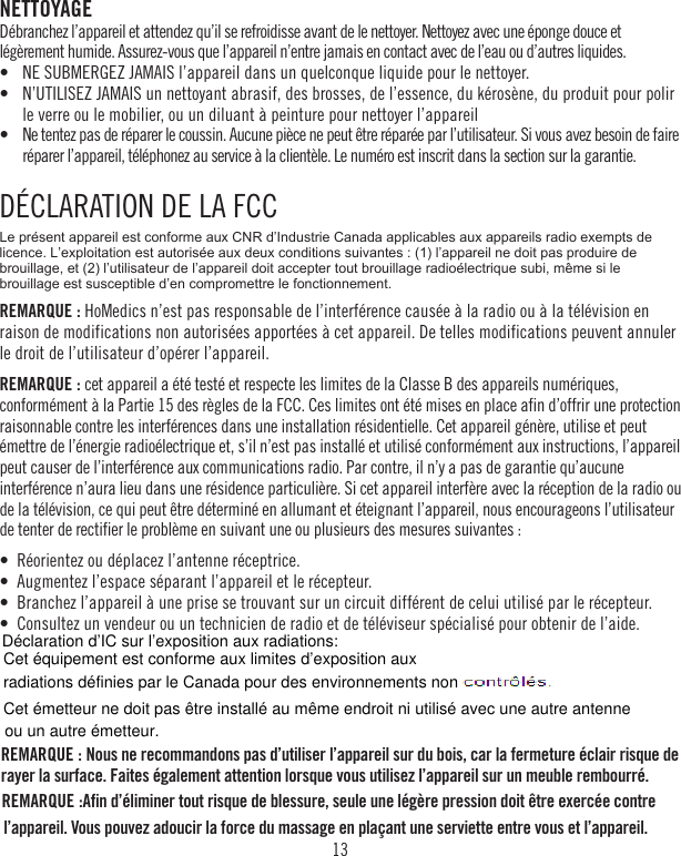 Page 13 of HoMedics MCS1000H Shiatsu Cushion User Manual 