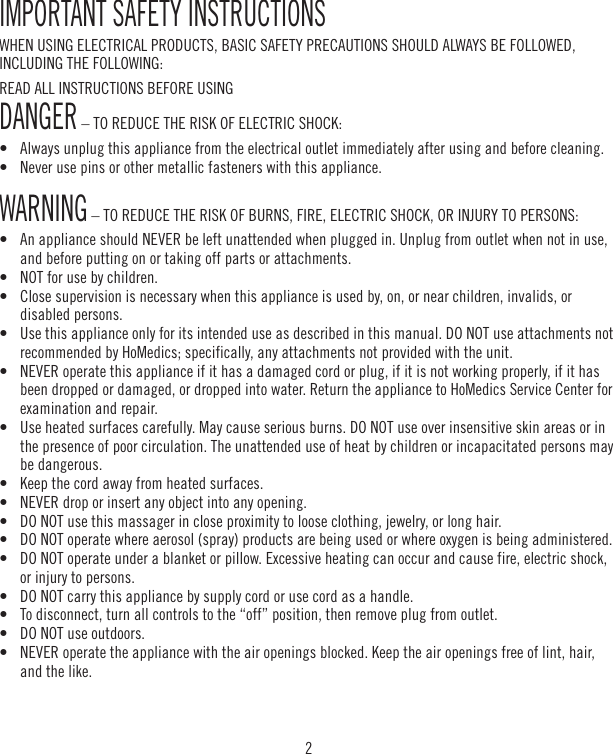 Page 2 of HoMedics MCS1000H Shiatsu Cushion User Manual 