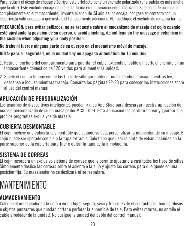 Page 20 of HoMedics MCS1000H Shiatsu Cushion User Manual 
