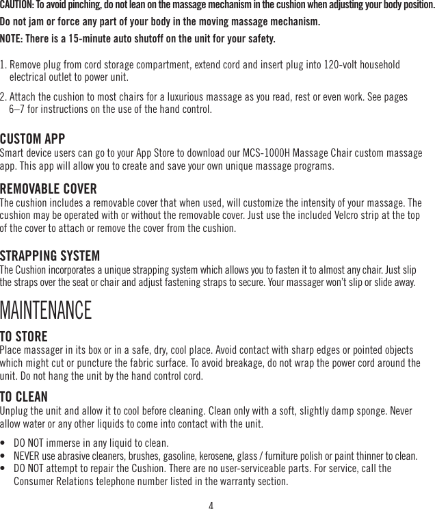 Page 4 of HoMedics MCS1000H Shiatsu Cushion User Manual 