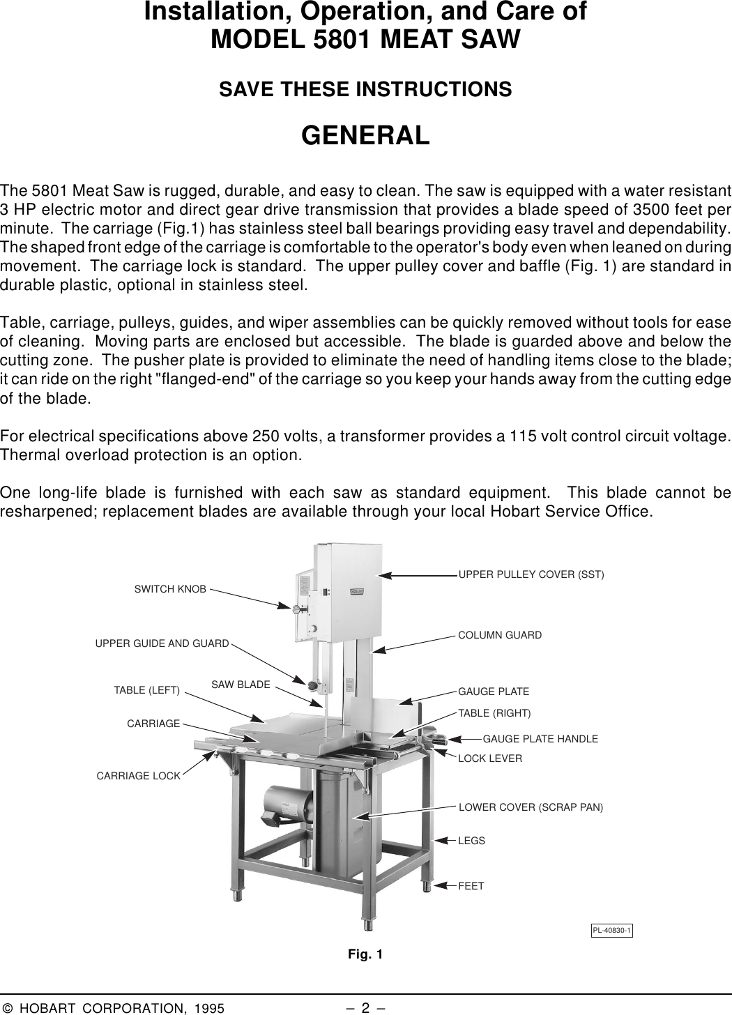 Page 2 of 12 - Hobart Hobart-5801-Users-Manual- F-16322 RevA 5801 Meat Saw  Hobart-5801-users-manual