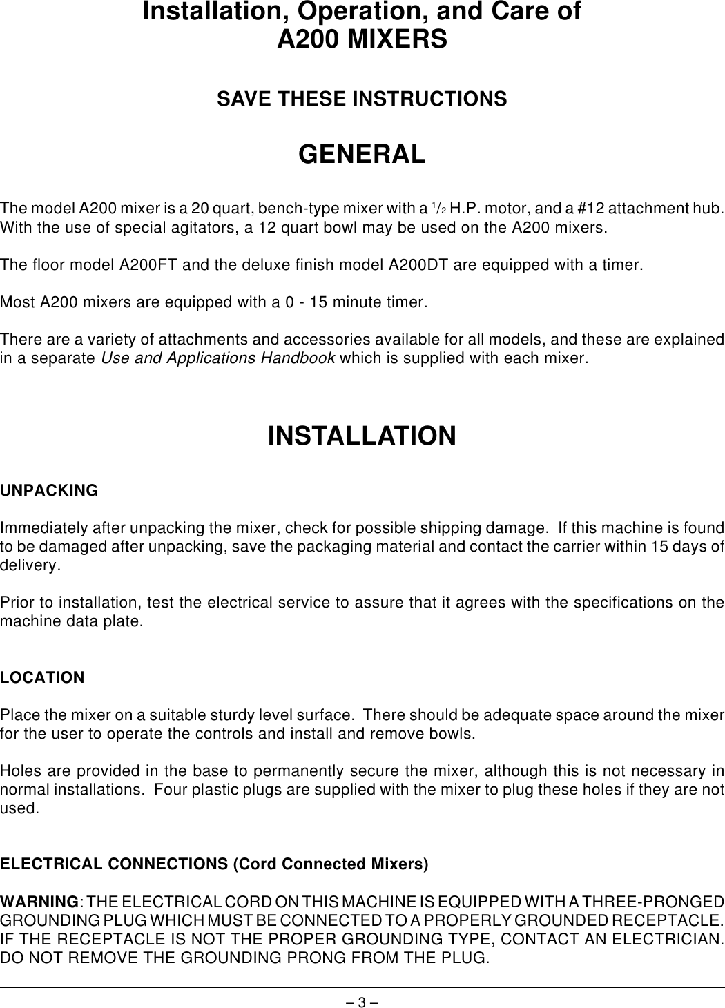 Page 3 of 8 - Hobart Hobart-A200T-Ml-104568-Users-Manual- F-19354  Hobart-a200t-ml-104568-users-manual