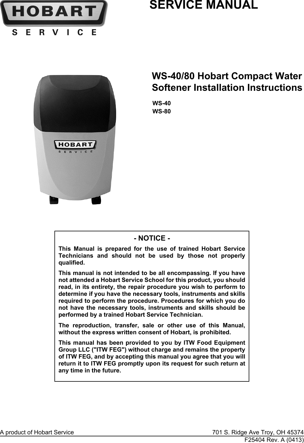 Page 1 of 10 - Hobart Hobart-Corp-Water-System-Ws-40-Users-Manual-  Hobart-corp-water-system-ws-40-users-manual