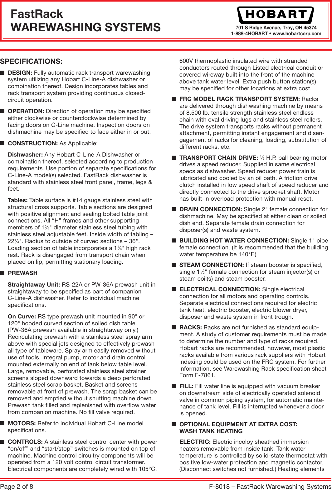 Page 2 of 8 - Hobart Hobart-Fastrack-F-8018-Users-Manual- F-8018(12-07) Hobart-fastrack-f-8018-users-manual