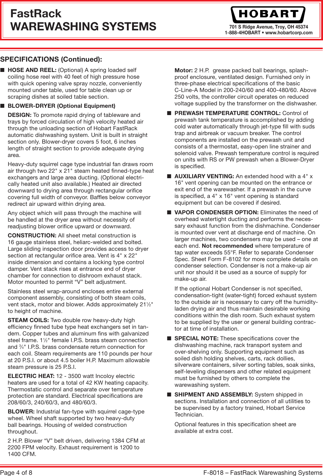 Page 4 of 8 - Hobart Hobart-Fastrack-F-8018-Users-Manual- F-8018(12-07) Hobart-fastrack-f-8018-users-manual