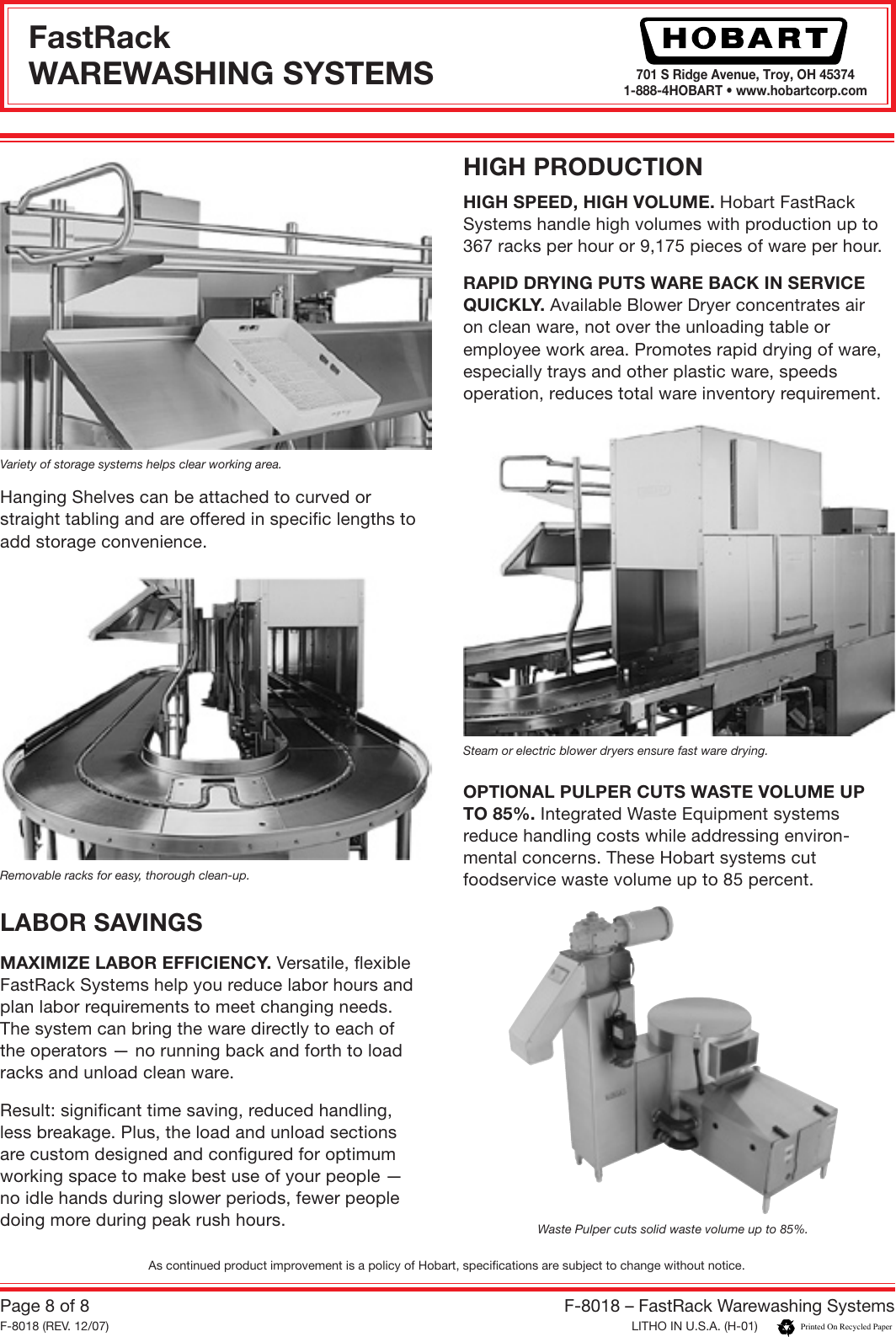 Page 8 of 8 - Hobart Hobart-Fastrack-F-8018-Users-Manual- F-8018(12-07) Hobart-fastrack-f-8018-users-manual