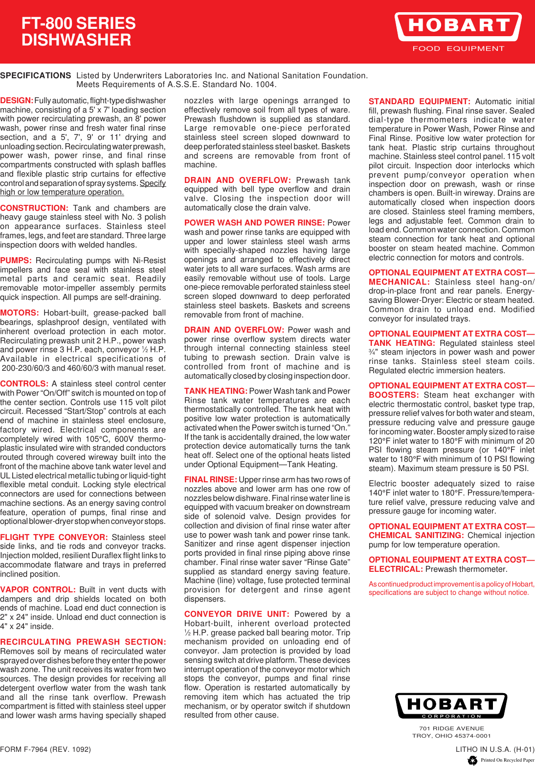 Page 8 of 8 - Hobart Hobart-Ft-800-Users-Manual- F-7964 P65  Hobart-ft-800-users-manual