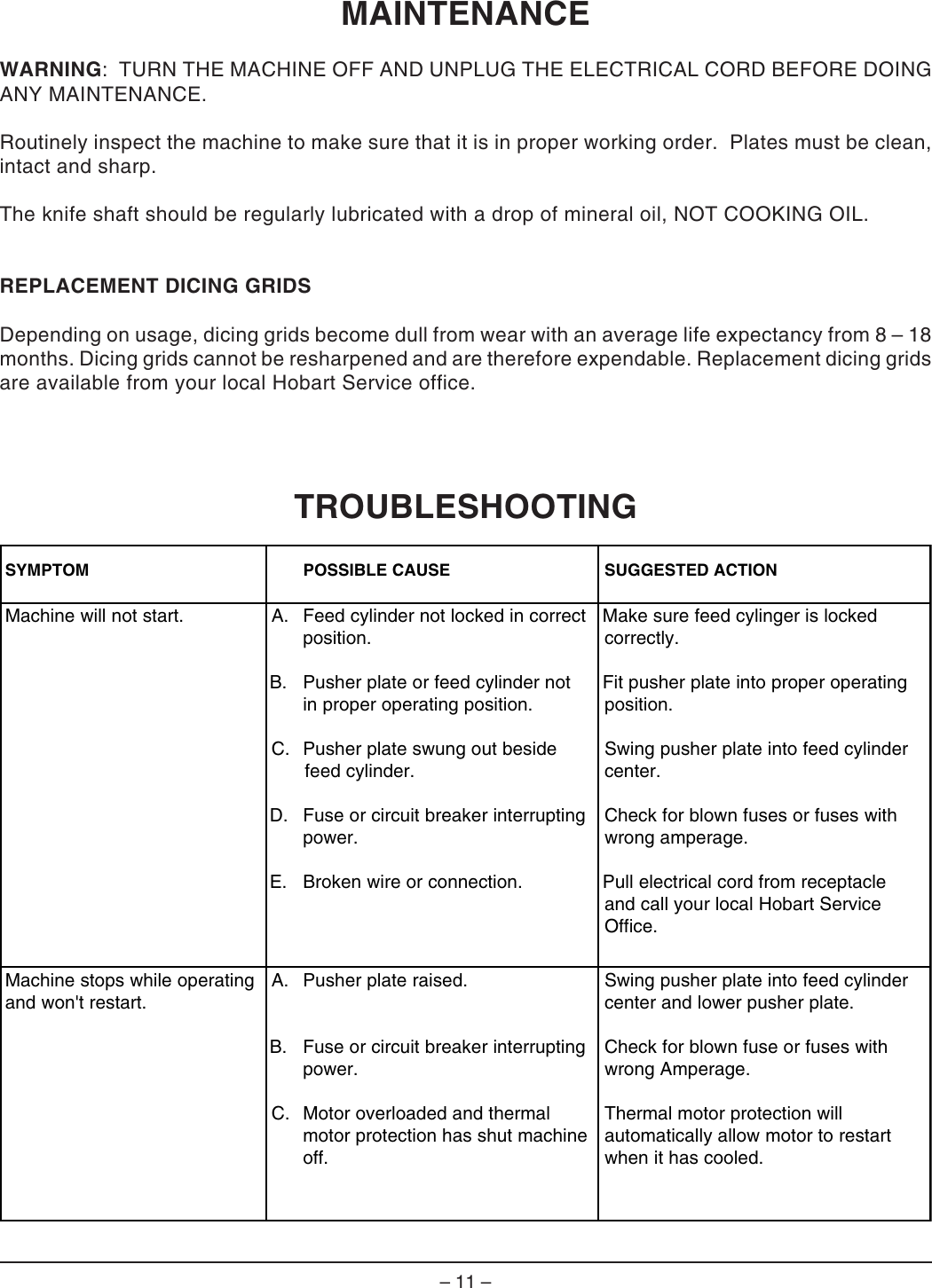 Page 11 of 12 - Hobart Hobart-Ml-104586-Users-Manual- F-19353 FP350 Food Processor  Hobart-ml-104586-users-manual