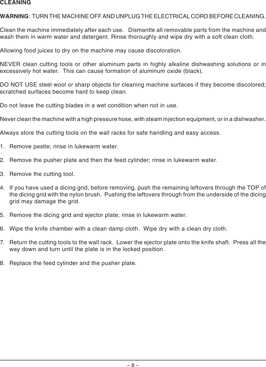 Page 8 of 12 - Hobart Hobart-Ml-104586-Users-Manual- F-19353 FP350 Food Processor  Hobart-ml-104586-users-manual