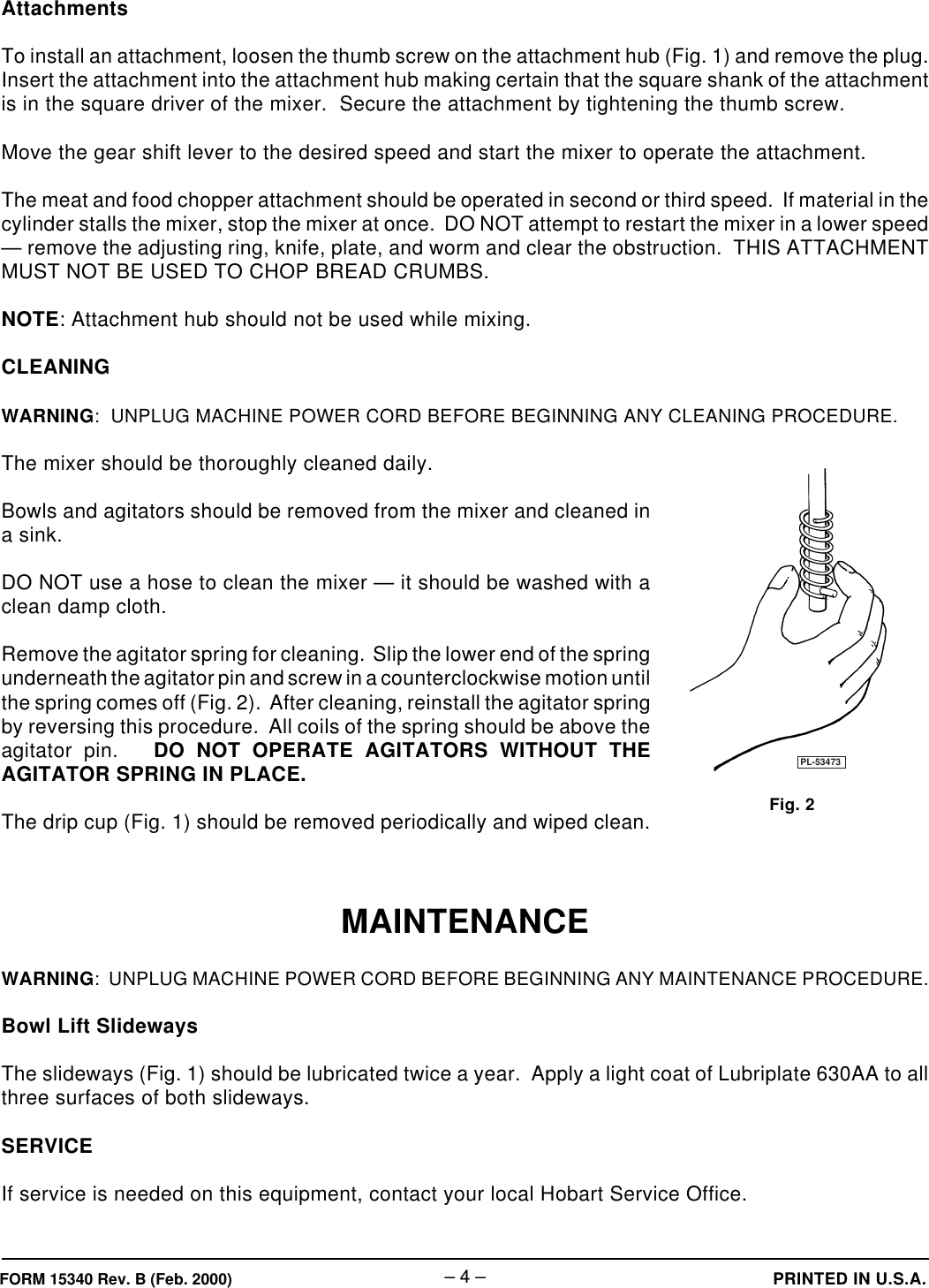 Page 4 of 4 - Hobart Hobart-N50-Ml-33777-Users-Manual- F-15340Rv.B N50 Mixer  Hobart-n50-ml-33777-users-manual
