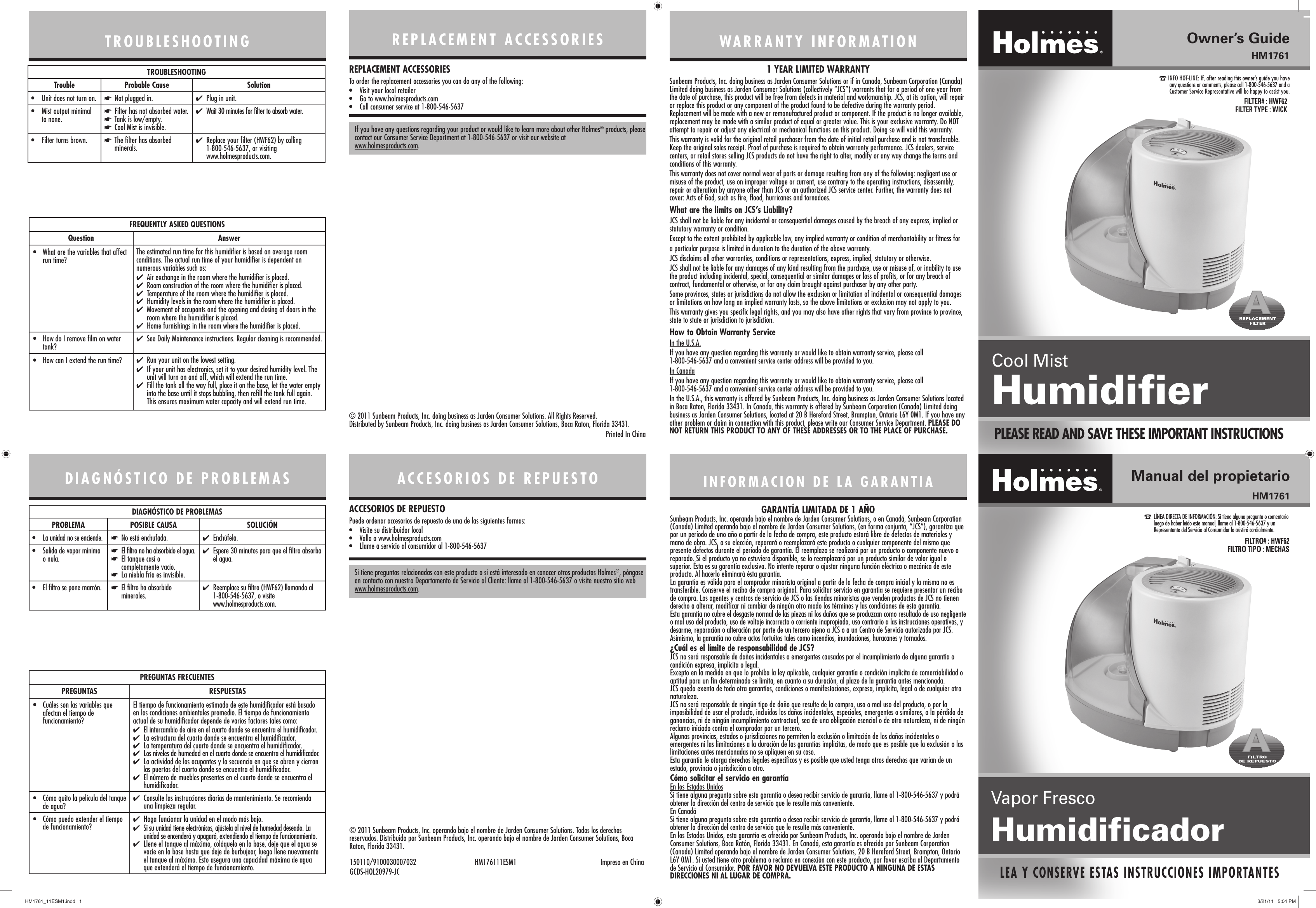 Page 1 of 2 - Holmes HM1761 HM1761_11ESM1 User Manual  To The 209fe8e2-4f7a-4c7d-a99e-a2b3b9db8c5d