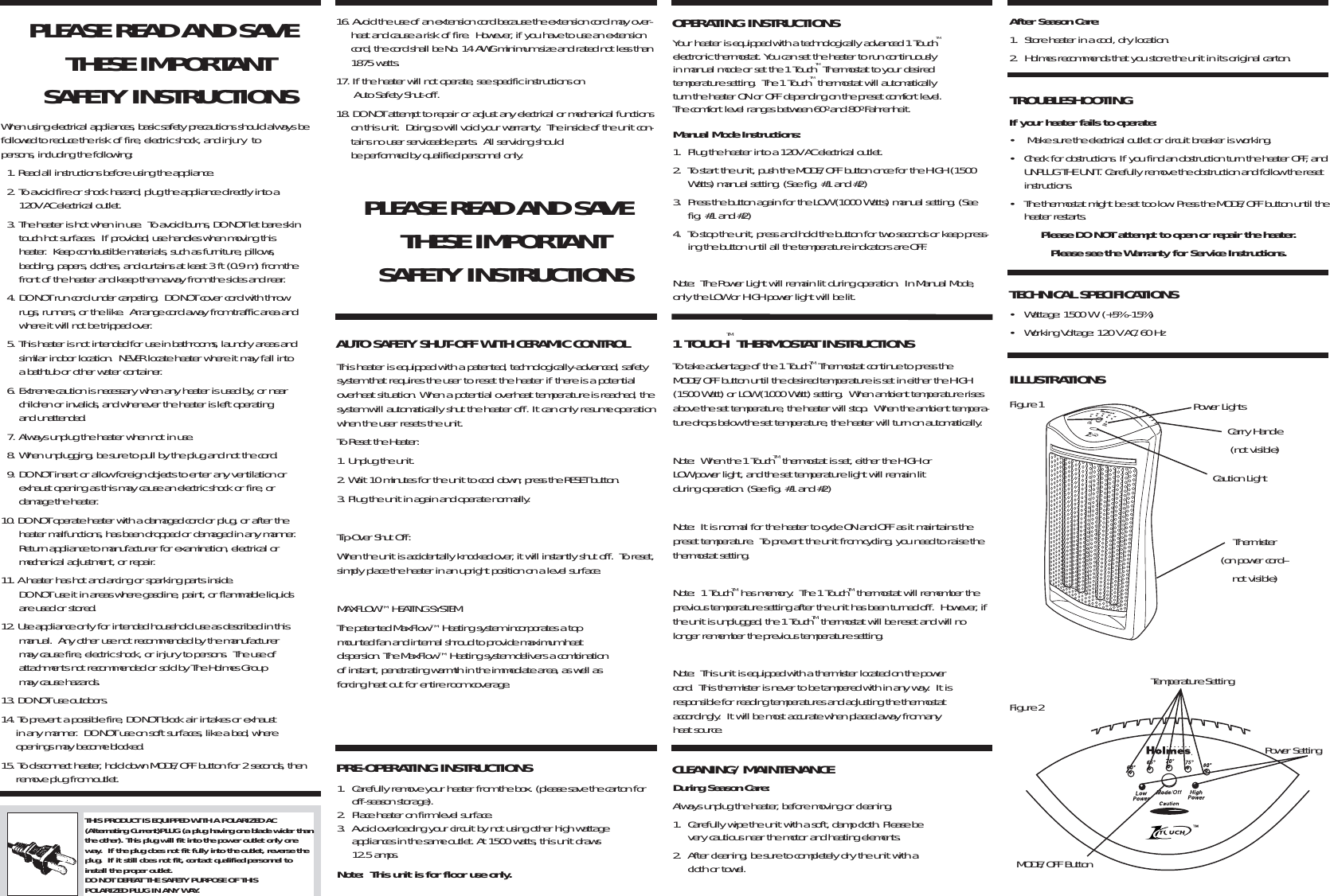 Page 2 of 4 - Holmes Holmes-1Touchtm-Tower-Quartz-Heater-Hqh309-Users-Manual- HQH30901UM2  Holmes-1touchtm-tower-quartz-heater-hqh309-users-manual