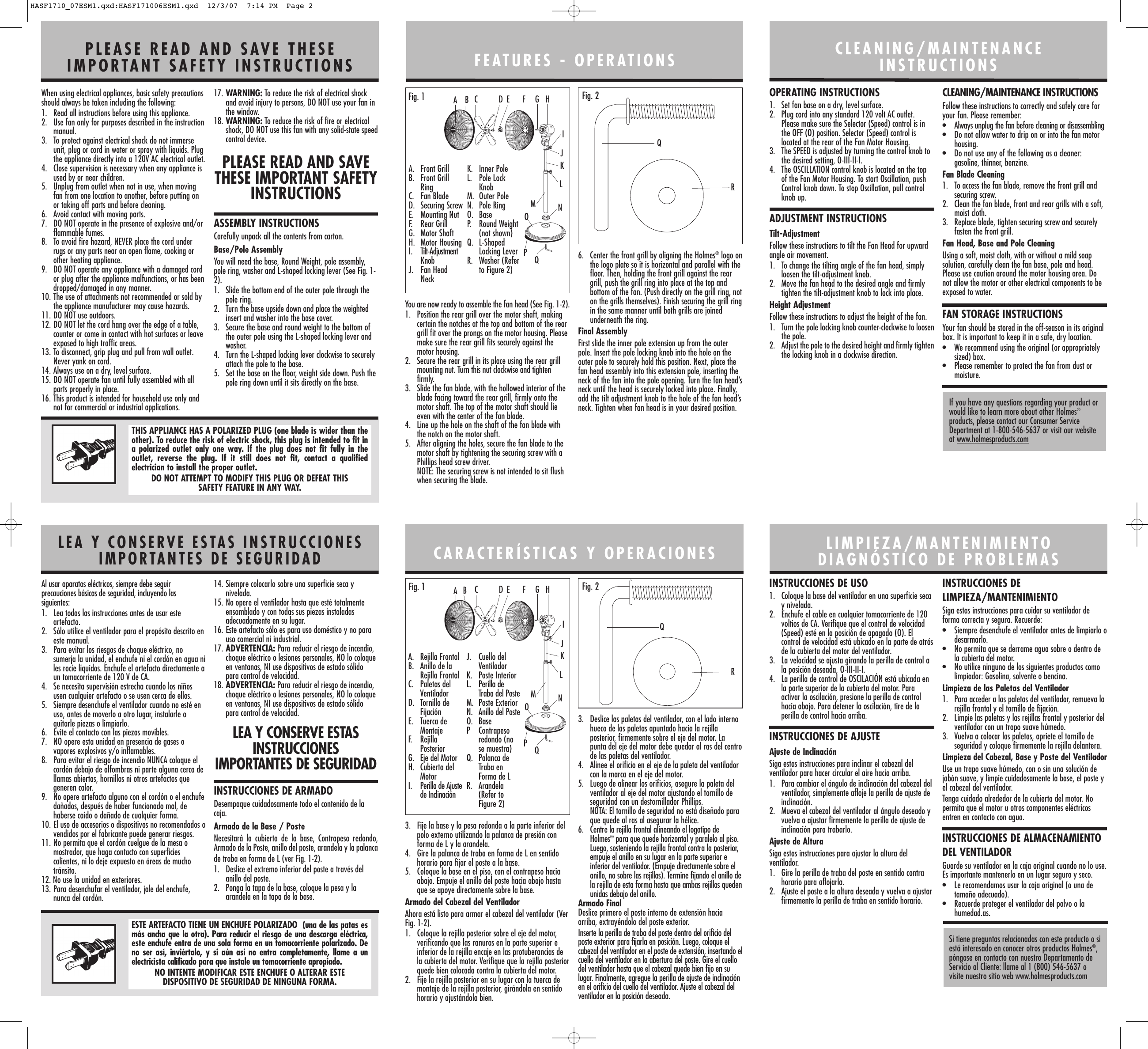 Page 2 of 2 - Holmes Holmes-Hasf-1710-Users-Manual- HASF1710_07ESM1  Holmes-hasf-1710-users-manual