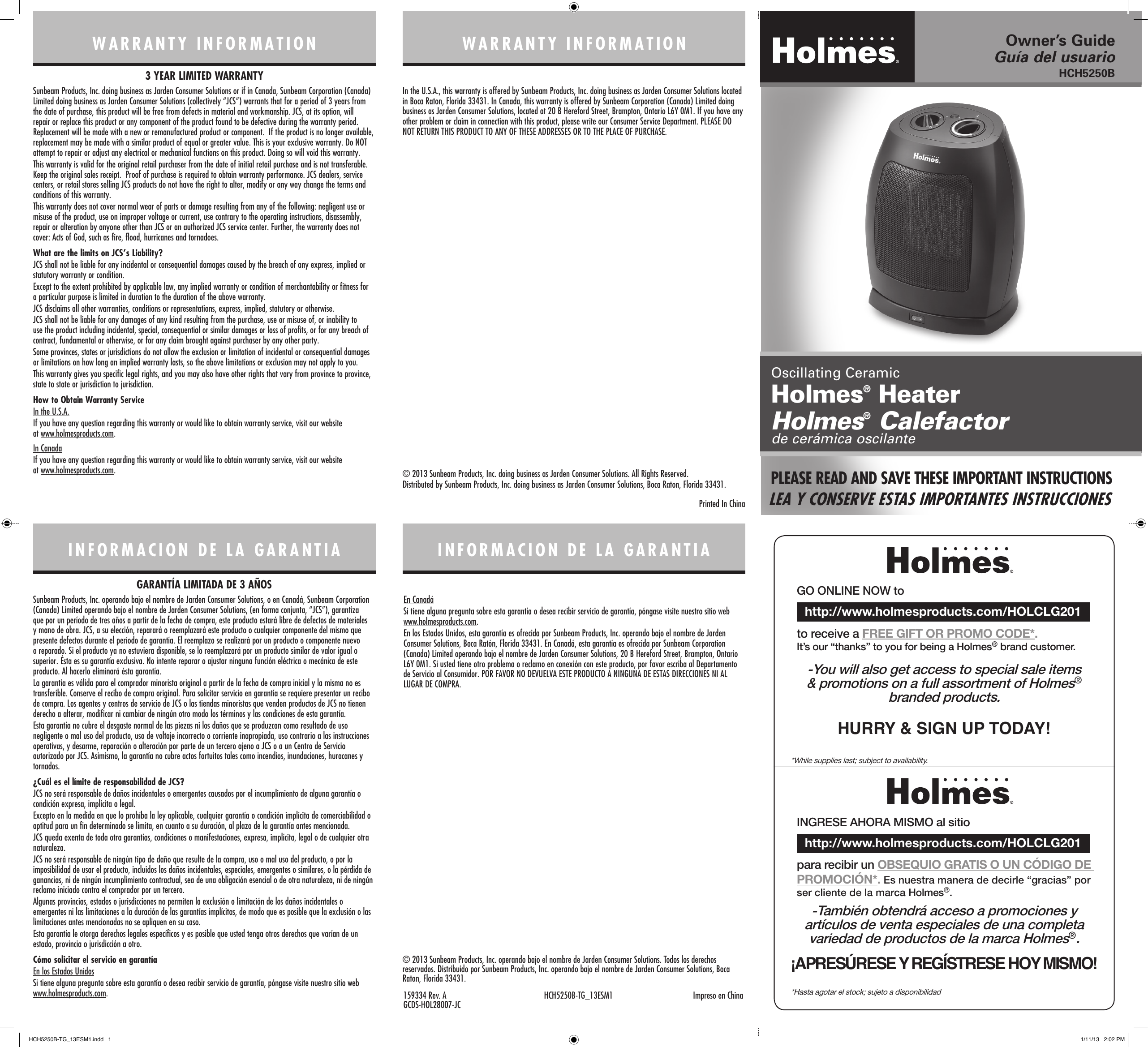 Holmes Electric Heater Hch5250B Users Manual