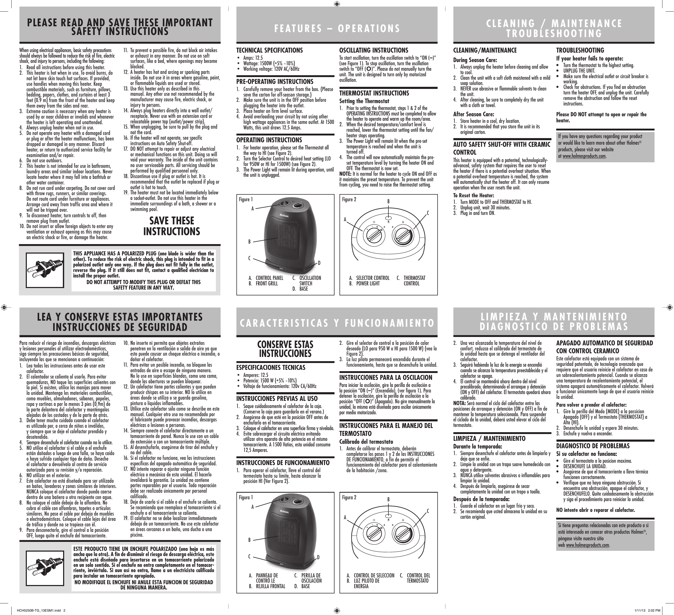 Holmes Electric Heater Hch5250B Users Manual