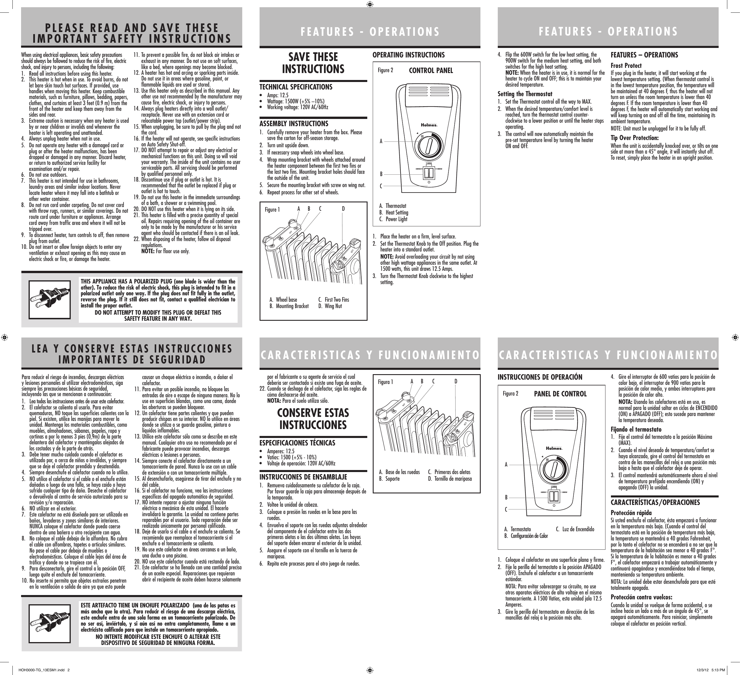 Page 2 of 2 - Holmes Holmes-Holmes-Electric-Heater-Hoh3000-Users-Manual-  Holmes-holmes-electric-heater-hoh3000-users-manual