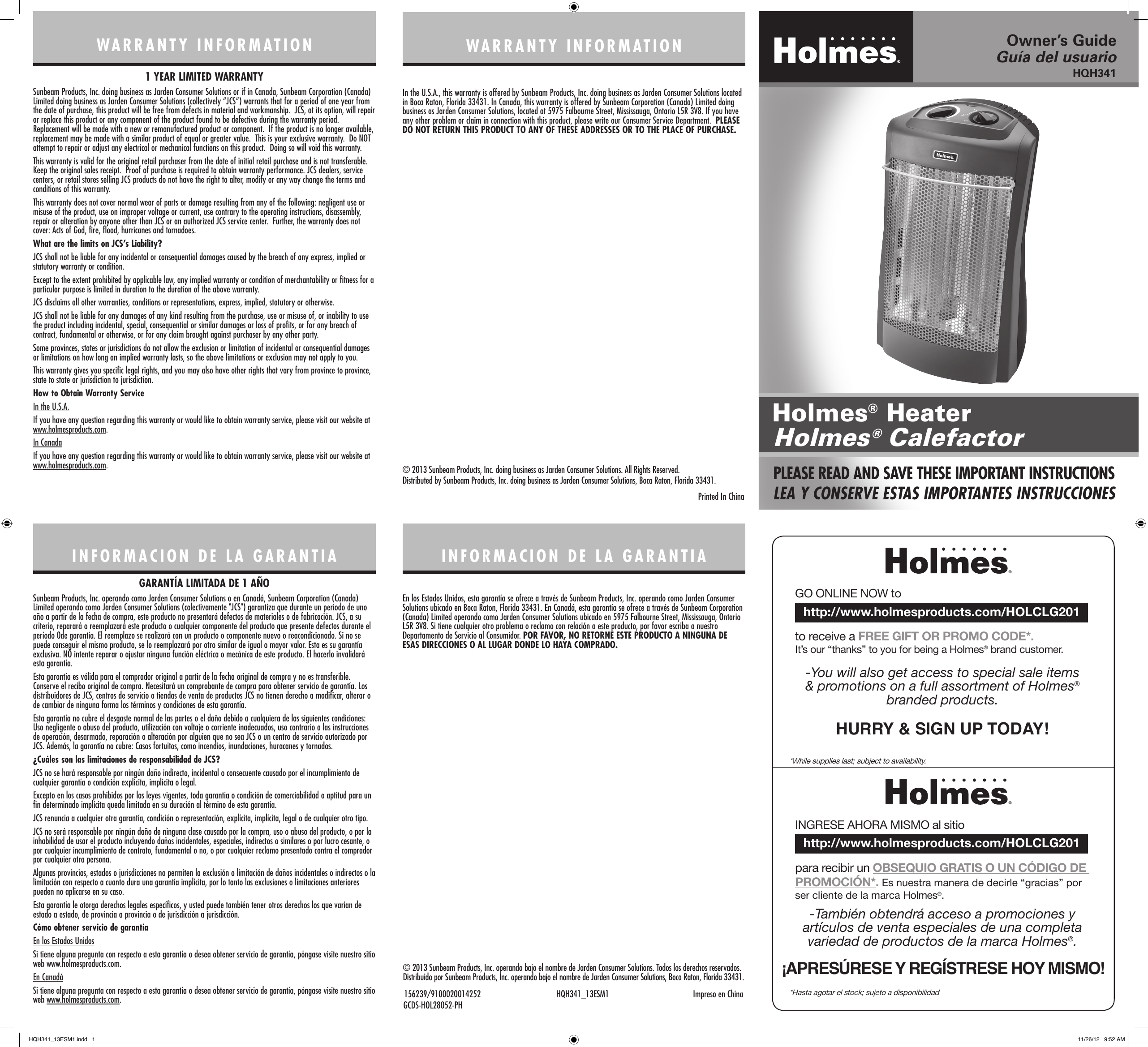 Holmes Electric Heater Hqh341 Users Manual