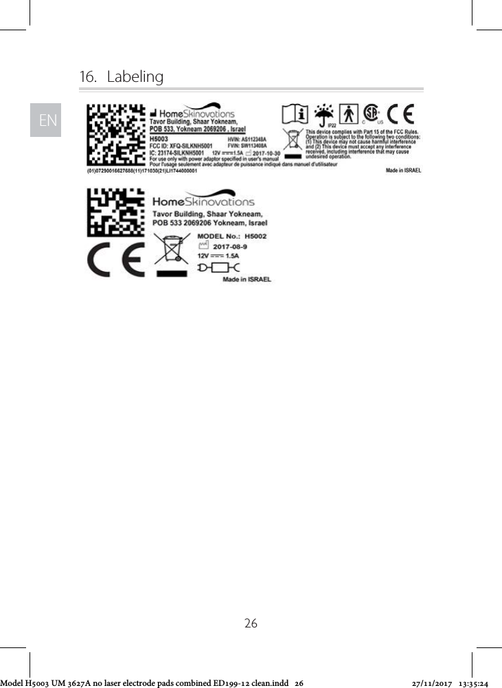 ENEN2616.  LabelingModel H5003 UM 3627A no laser electrode pads combined ED199-12 clean.indd   26 27/11/2017   13:35:24