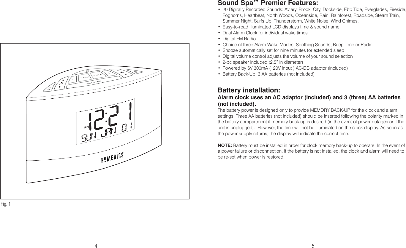 Homedics Alarm Clock Projection Manual
