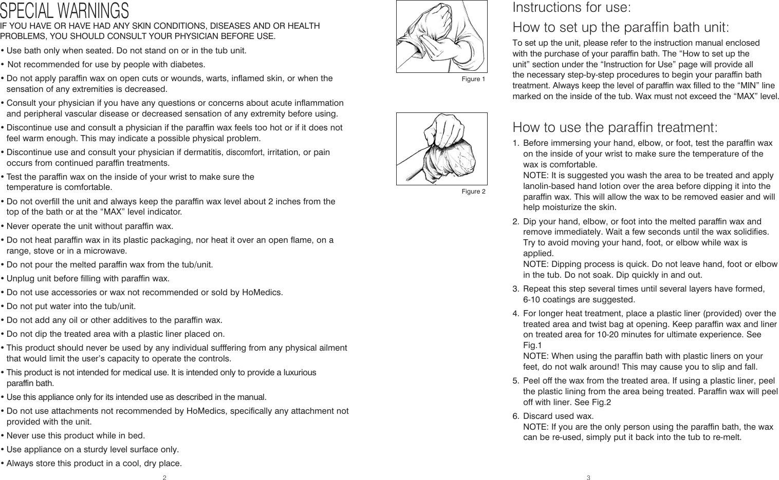 Page 2 of 6 - Homedics Homedics-Par-Wax-able-Instruction-Book-  Homedics-par-wax-able-instruction-book