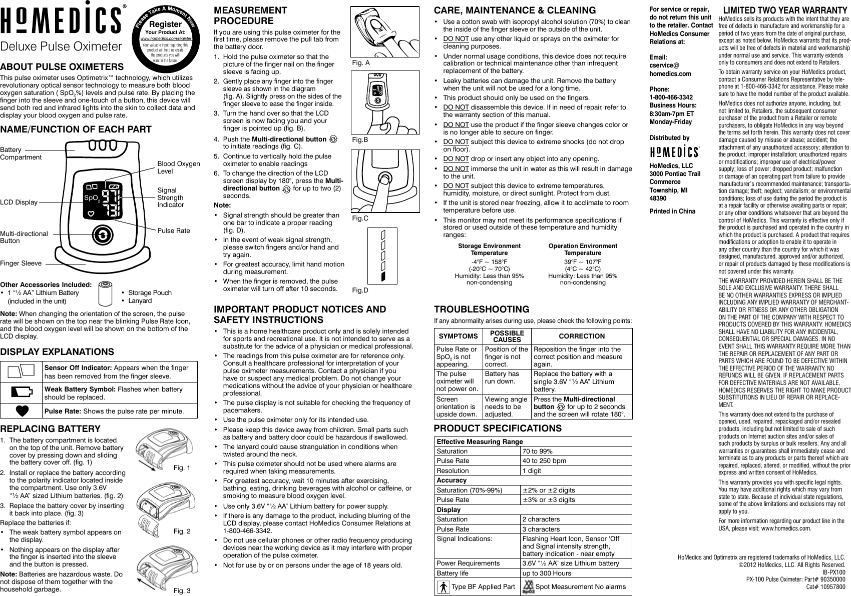 Homedics Px 100 able Instruction Book