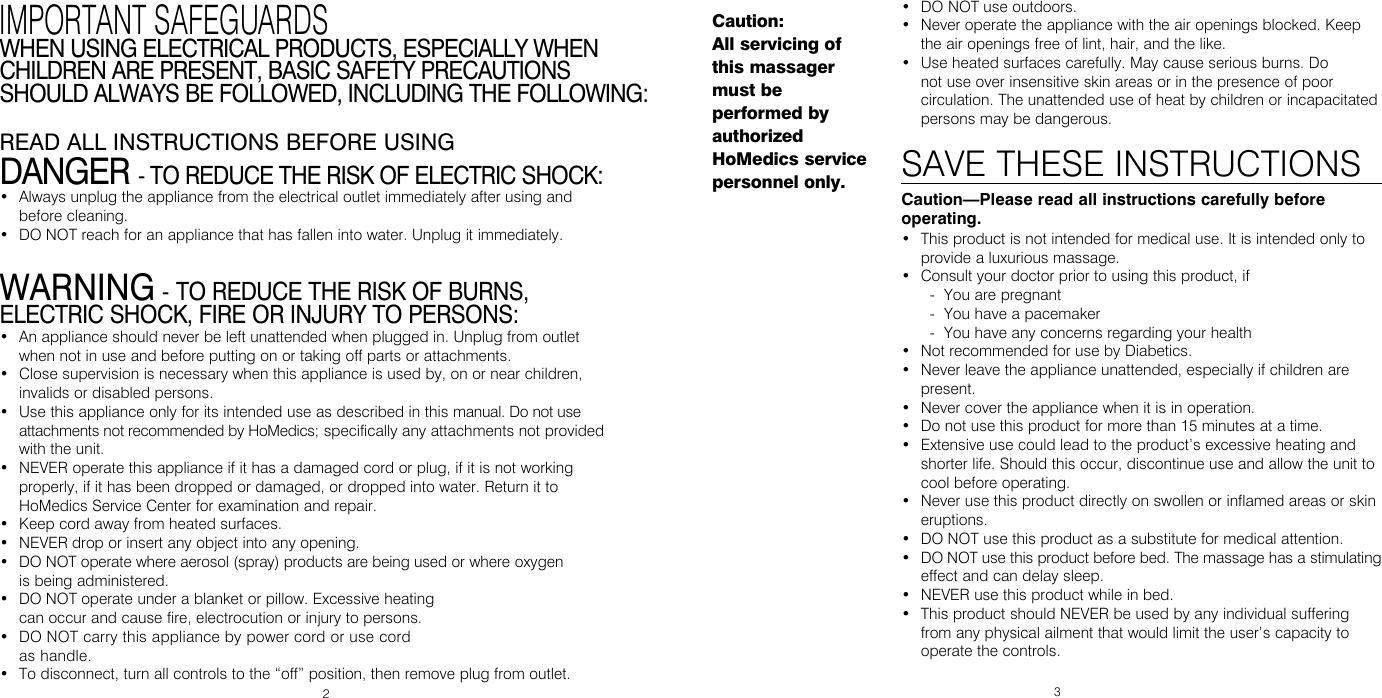 Page 2 of 8 - Homedics Homedics-Shiatsu-Sbm-500H-Users-Manual-  Homedics-shiatsu-sbm-500h-users-manual