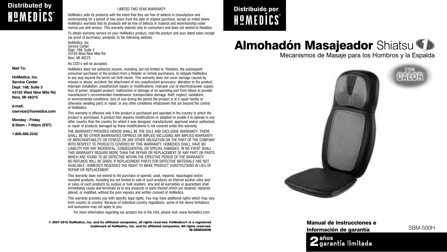 Page 5 of 8 - Homedics Homedics-Shiatsu-Sbm-500H-Users-Manual-  Homedics-shiatsu-sbm-500h-users-manual