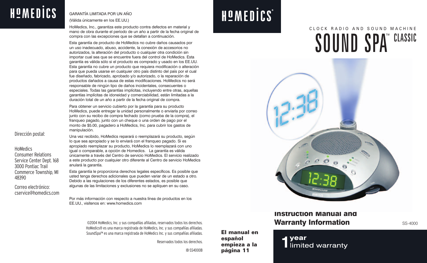 Page 1 of 10 - Homedics Homedics-Soundspa-Ib-Ss4000B-Users-Manual- SS-4000 Homedics-soundspa-ib-ss4000b-users-manual