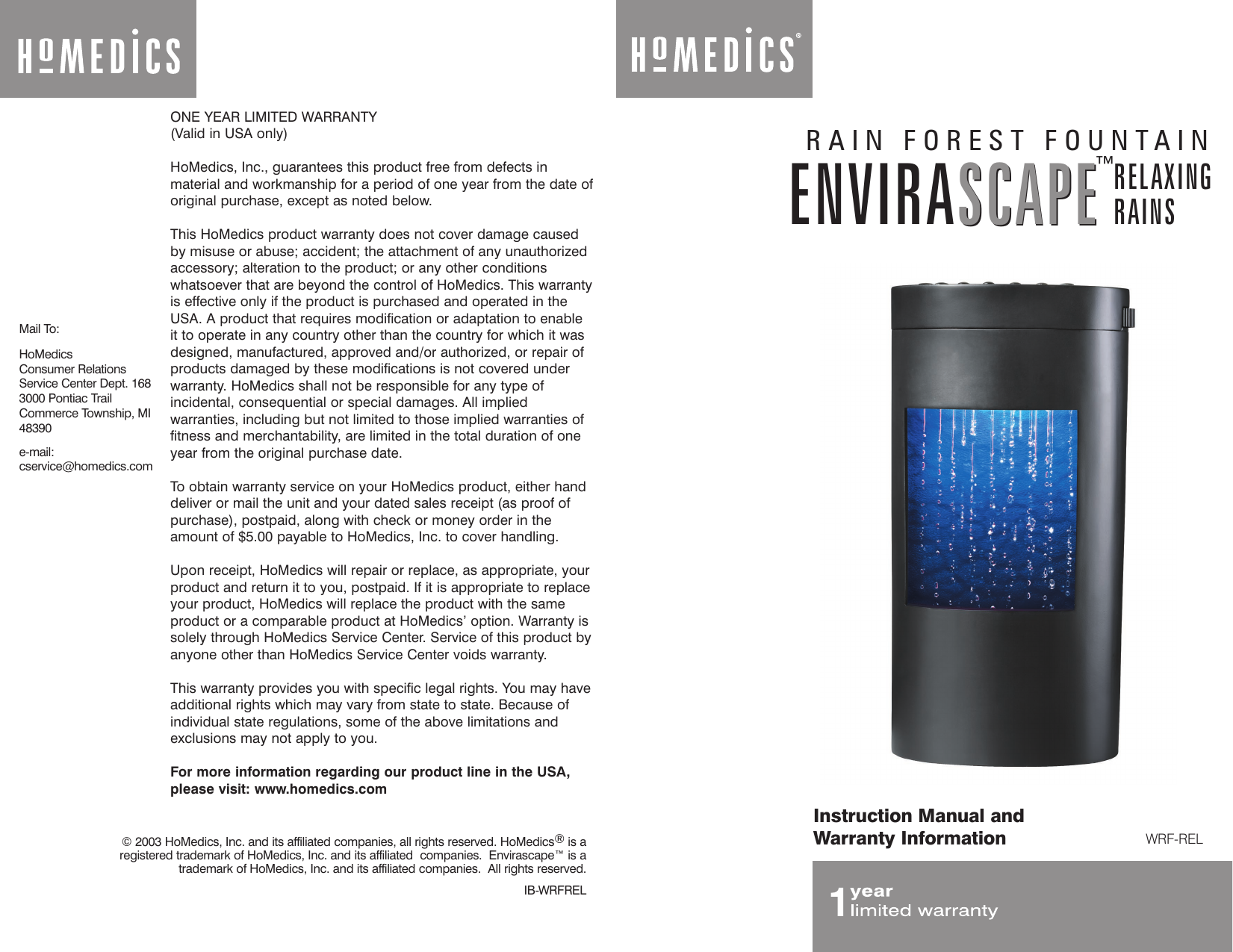 Page 1 of 4 - Homedics Homedics-Wrf-Rel-Users-Manual- WRF-REL  Homedics-wrf-rel-users-manual