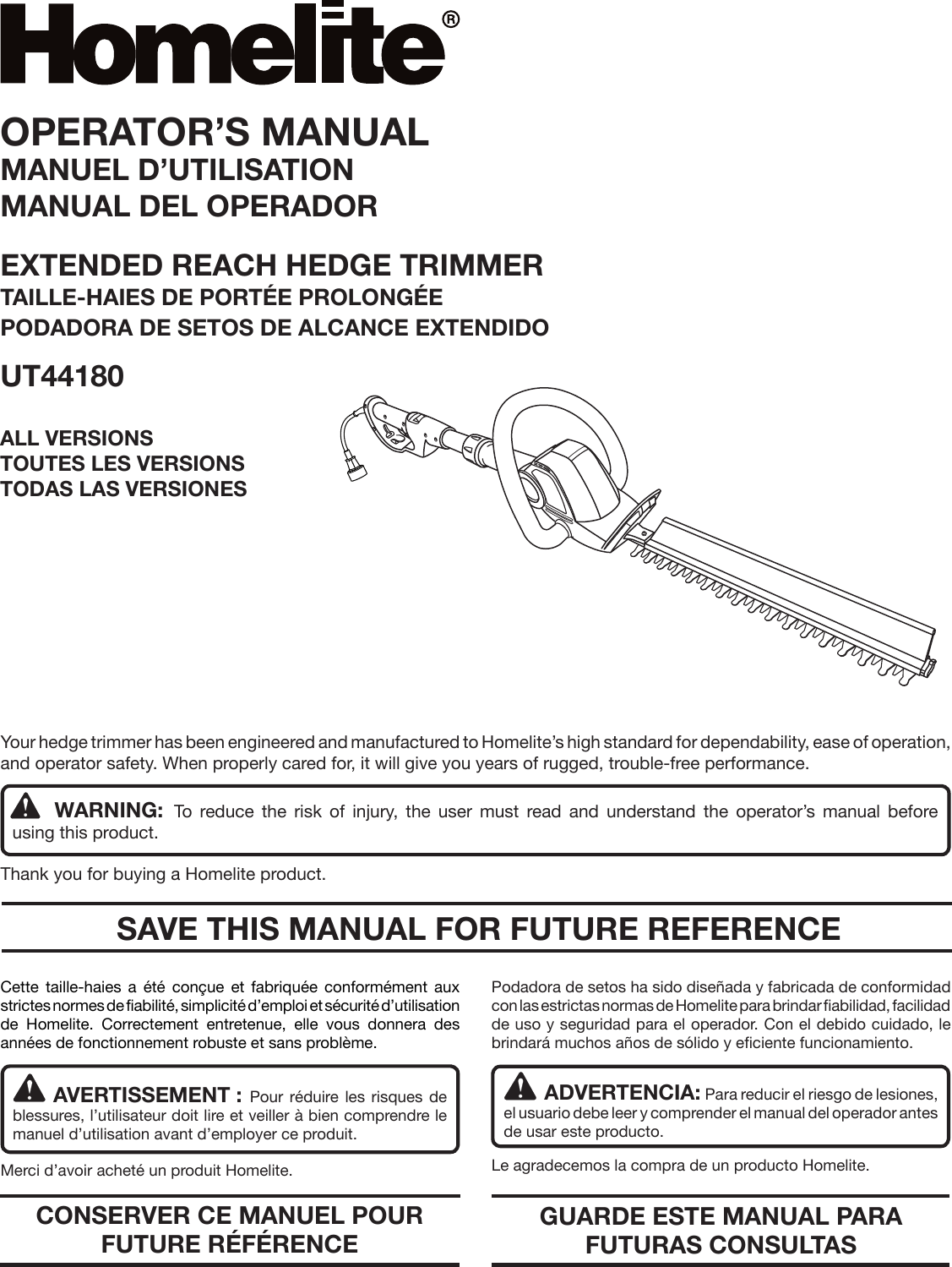 Homelite Ut44180 Owner S Manual