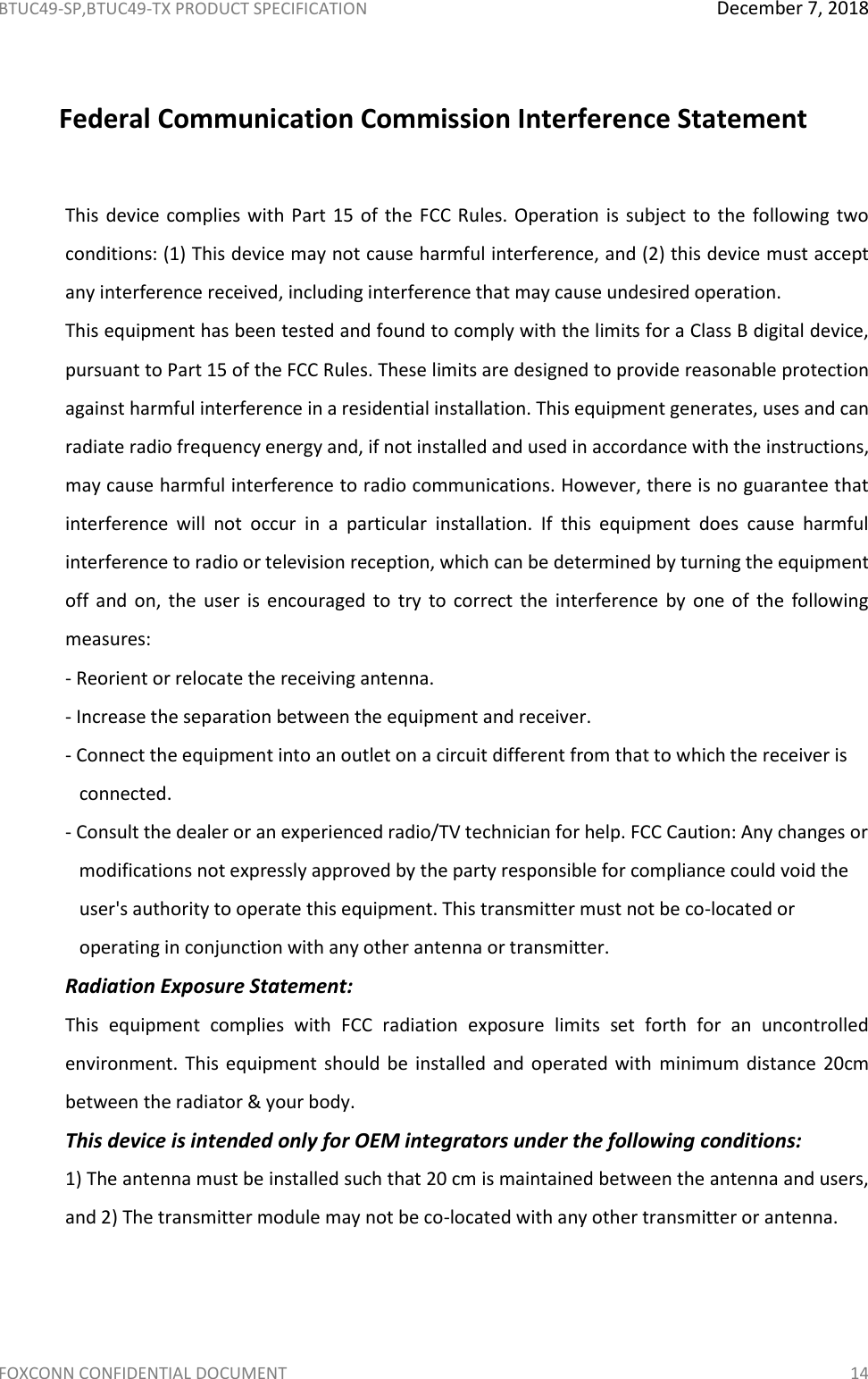 Page 15 of Hon Hai Precision Industry BTUC49 BT4.2 Wireless Module User Manual