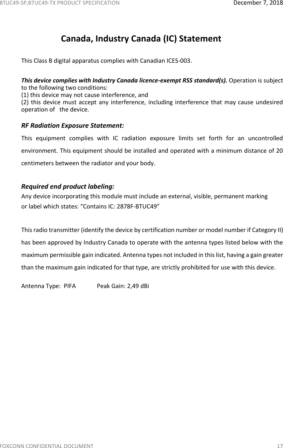 Page 18 of Hon Hai Precision Industry BTUC49 BT4.2 Wireless Module User Manual