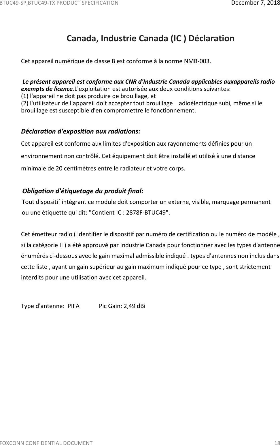 Page 19 of Hon Hai Precision Industry BTUC49 BT4.2 Wireless Module User Manual