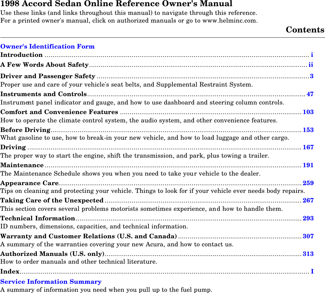 Page 1 of 1 - Honda Honda-1998-Honda-Accord-Coupe-Owners-Manual- E10303MAINIDX  Honda-1998-honda-accord-coupe-owners-manual