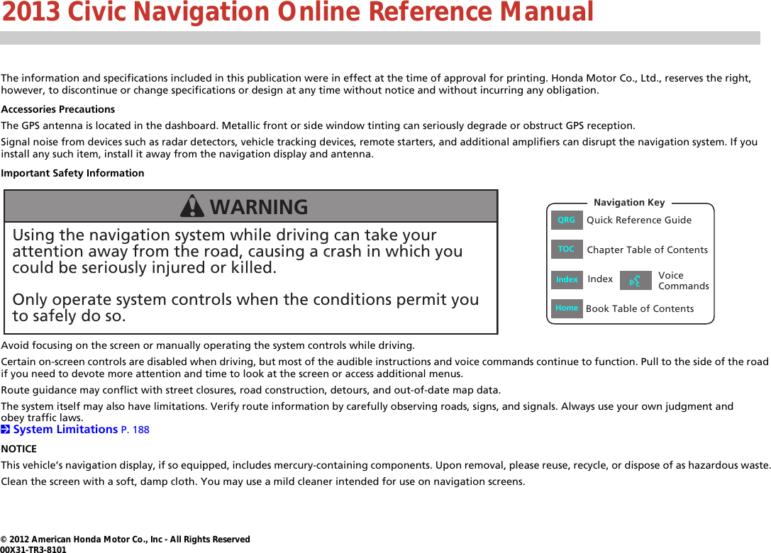 Honda 2013 Civic Coupe Navigation Manual
