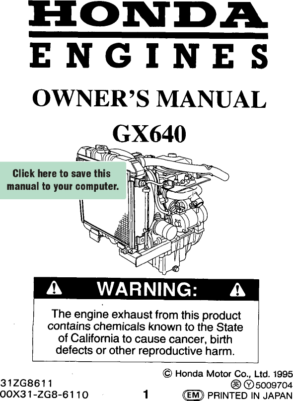 Honda Gx640 Owners Manual