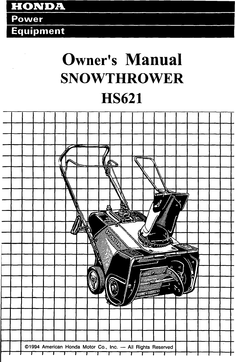 Manuel D'atelier Pour Souffleuse à Neige HONDA HS621 – Très Bon état