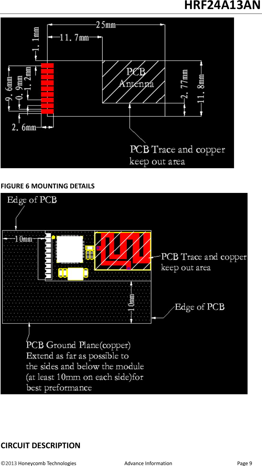                                                                                                                                   HRF24A13AN &copy;2013 Honeycomb Technologies                                  Advance Information                                              Page 9   FIGURE 6 MOUNTING DETAILS      CIRCUIT DESCRIPTION 