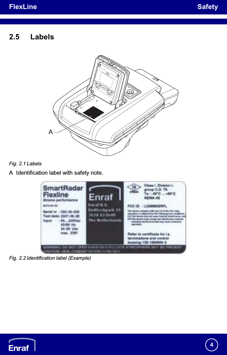 FlexLine Safety42.5 LabelsFig. 2.1 LabelsA Identification label with safety note.Fig. 2.2 Identification label (Example)A