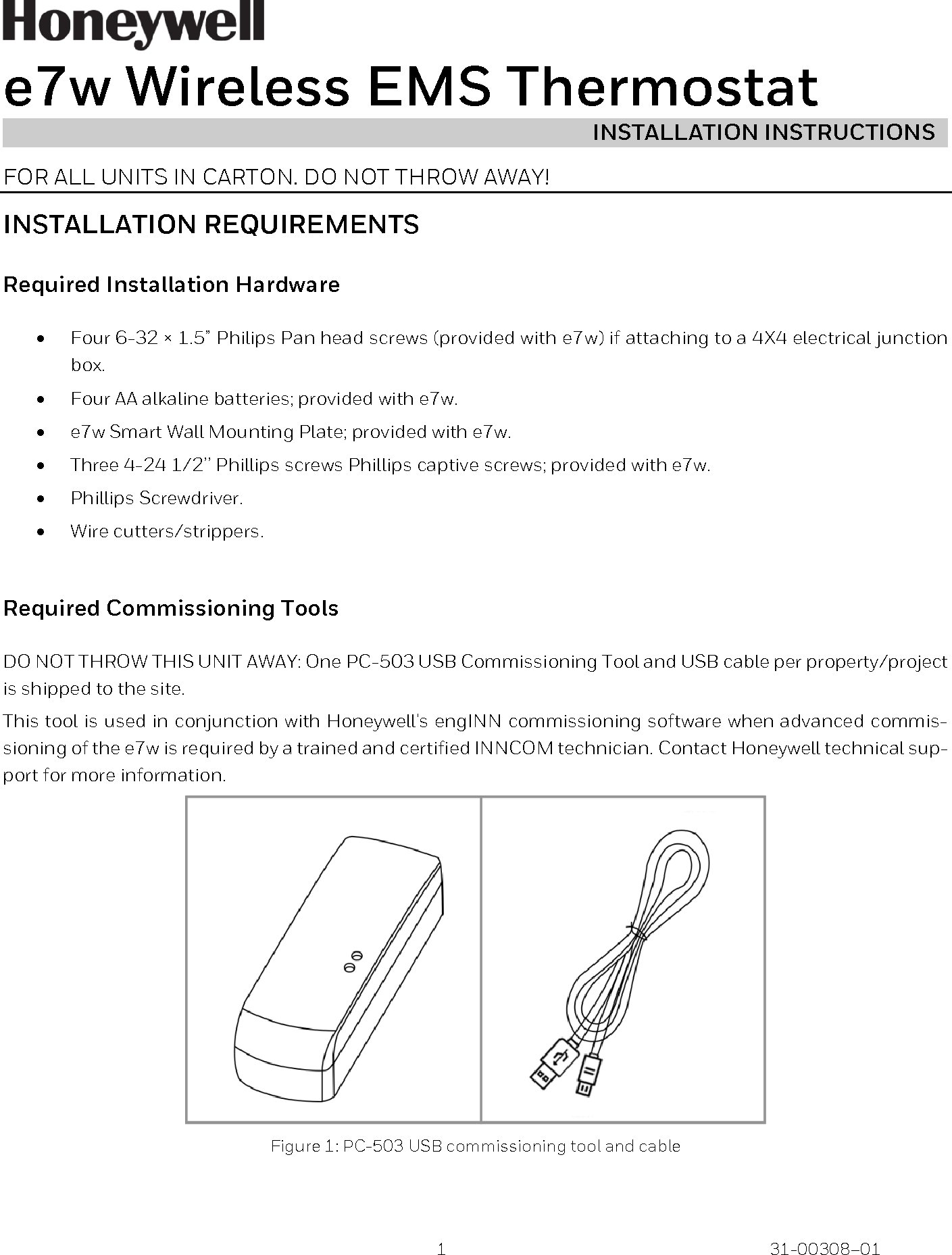 Honeywell 2015286V e7w Wireless EMS Thermostat User Manual e7w Wireless