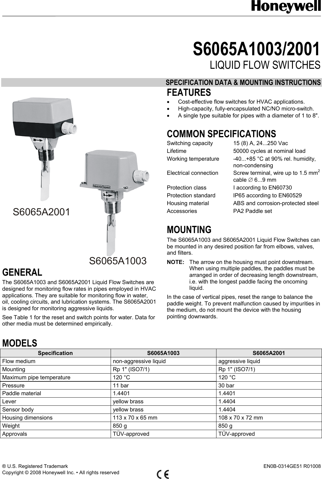 Page 1 of 2 - Honeywell 6065 - En0b0314-ge51r1008 User Manual  To The B1ec0729-8779-4dcf-ac86-9ae895e59e4a