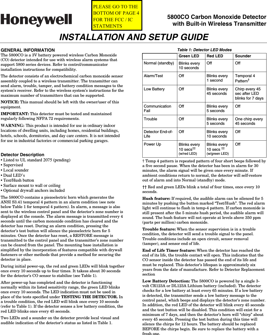 System Sensor CO1224T 4-Wire CO Detector Installation