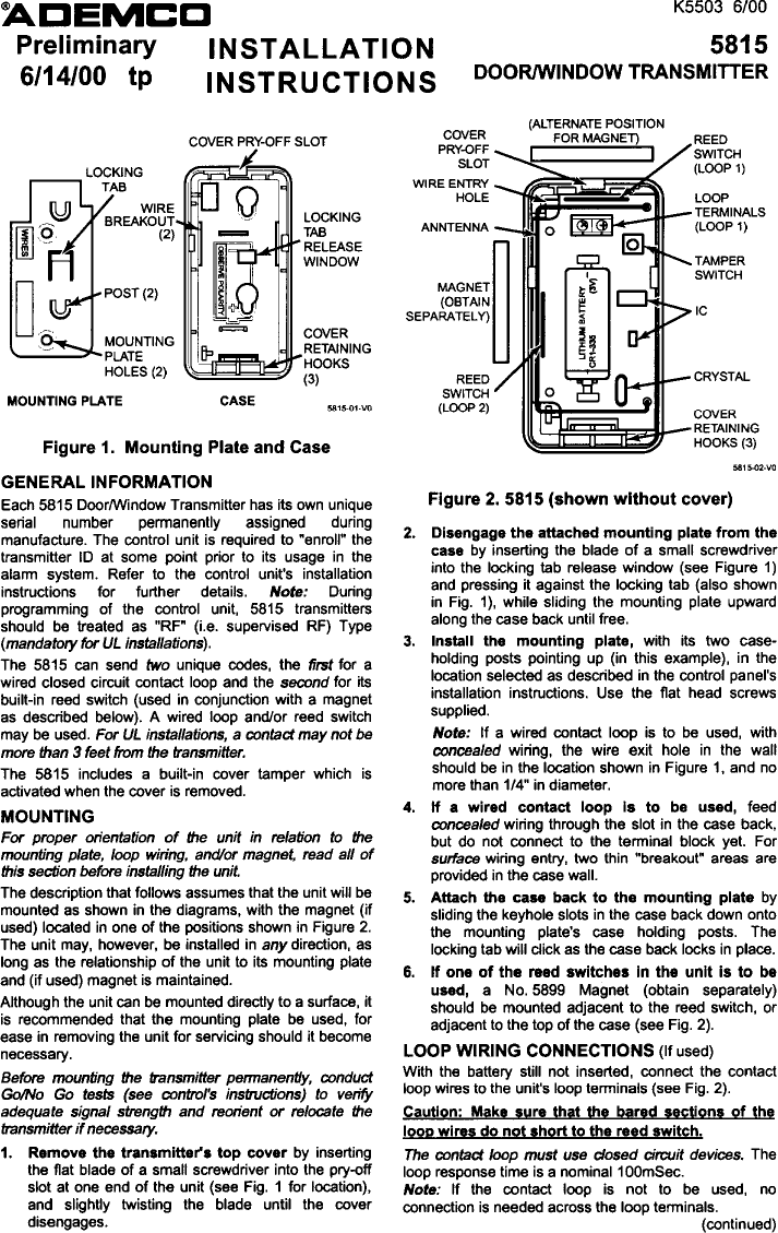 Honeywell 8DL5816MN2 Security / Remote Control Transmitter User Manual