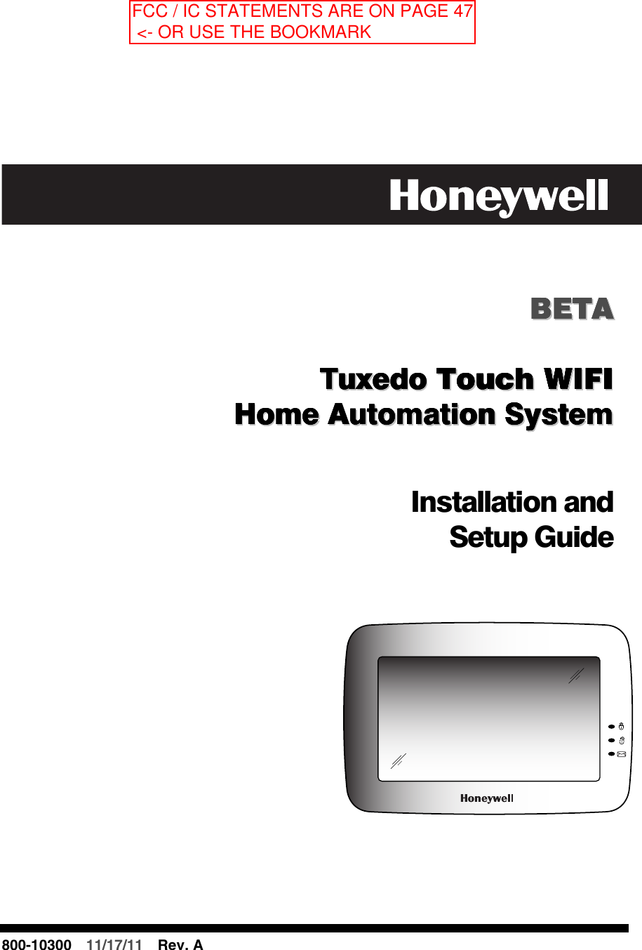 Honeywell 8DL6280ZW Tuxedo Touch WIFI User Manual 800 10300 A ii 6280 WiFi