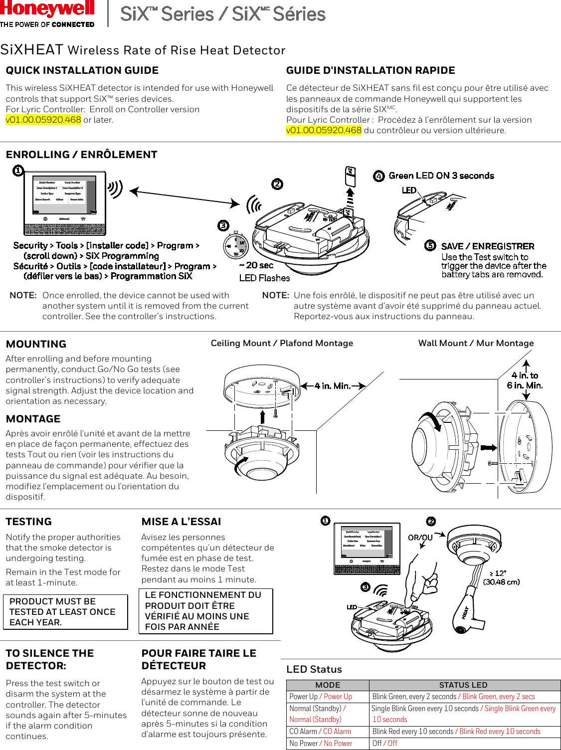 Honeywell 8DL6HEAT RateOfRise Heat Detector User Manual Installation