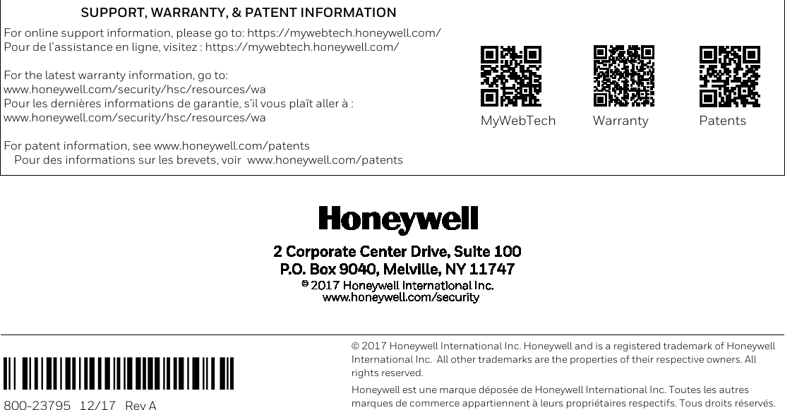 Honeywell 8DL6HEAT RateOfRise Heat Detector User Manual